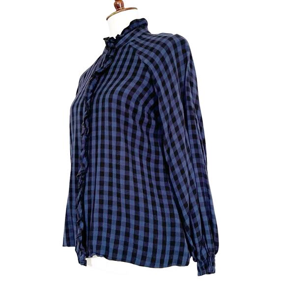 Cabi Aberdeen Blue Plaid Ruffle Button Front Blouse Top Size Small - Picture 7 of 12